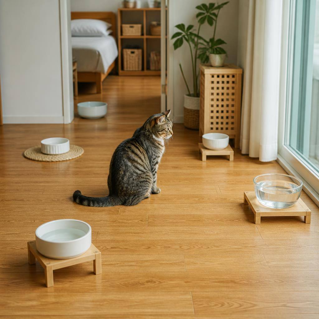 고양이 물그릇 위치별 이용 차이 비교하기, 어디를 더 자주 찾을까요? 관련 고양이 사진 1